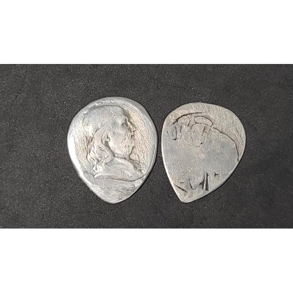 (2) Unique 90% Coin Silver Guitar Picks 