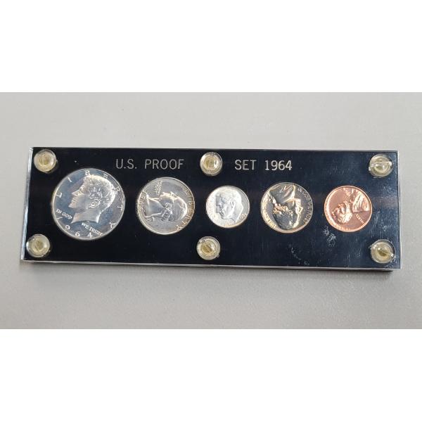 1964 U.S Uncirculated Proof Set In Acrylic Display Face Value .85 Cents Is 90% Silver