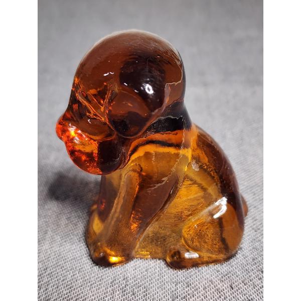Rare Degenhart Amber Glass Pooch - Collectible Glass Dog 