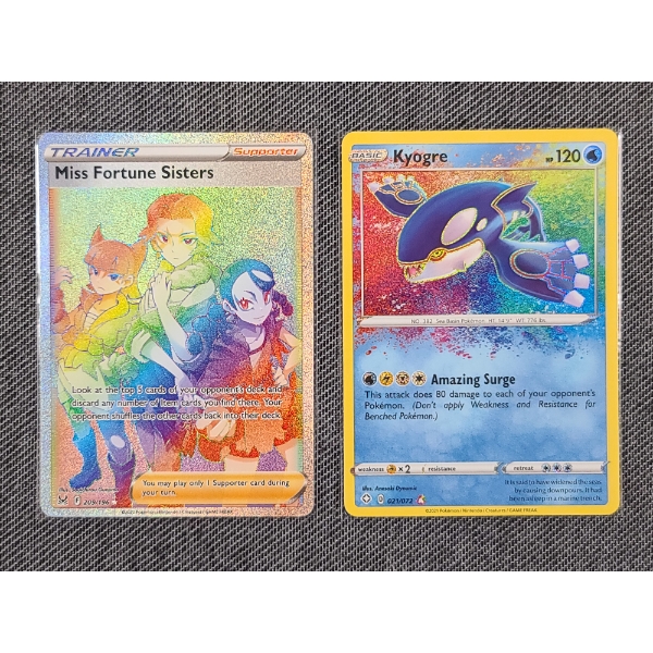 Lot of Two Holo Rare Pokemon Trading Cards Including Rainbow Secret Rare Miss Fortune Sisters!