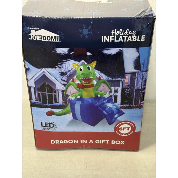 JoieDomi 6' Dragon In A Gift Box Holiday Inflatable - Brand New In The Box