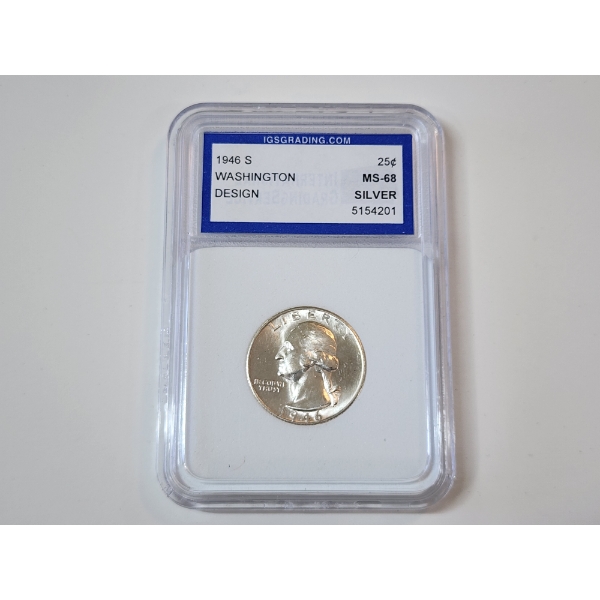 IGS GRADED MS 68 1946-S U.S. Washington SILVER Quarter
