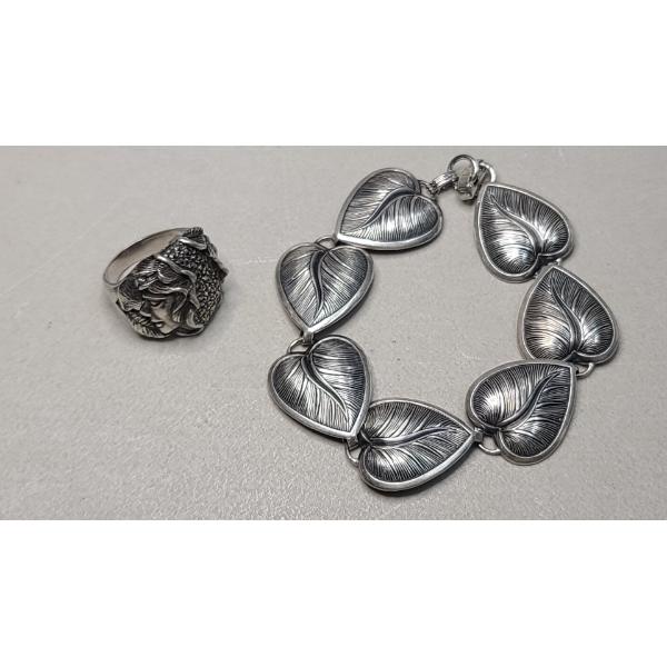 Sterling Silver Art NOUVEAU Lady Face Profile Marcasite Ring & DANECRAFT 7" Bracelet - Weight: 26.1g