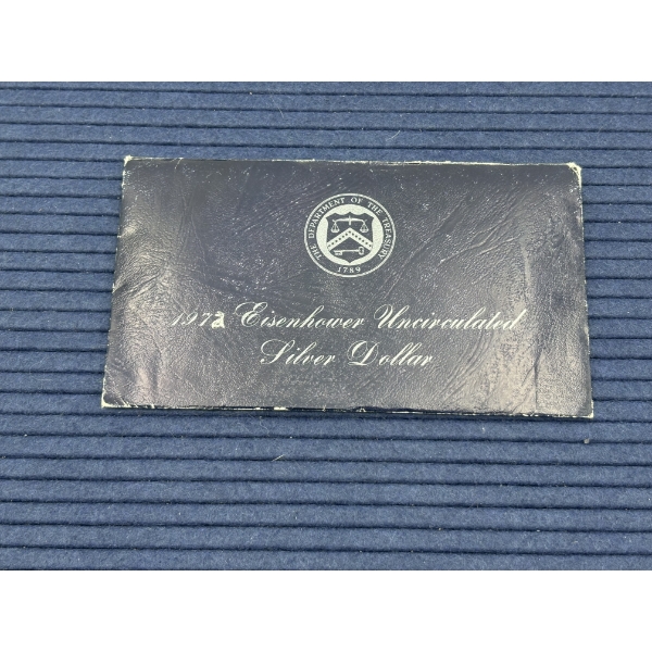 1972 Eisenhower Uncirculated Silver Dollar - 40% Silver - FV $1.00 - in plastic packaging with note 
