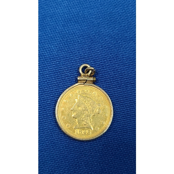 1846 Liberty Head $2.50 Gold Coin In Gold Filled Bezel - Total Weight: 4.9g
