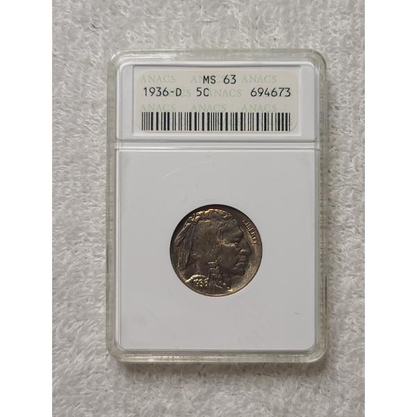 ANACS MS63 Graded 1936-D Buffalo Nickel 