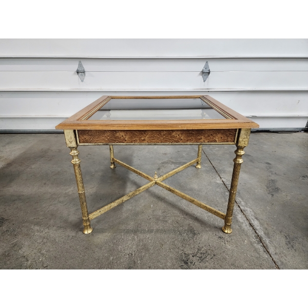 Beautiful Wood Frame Metal Base Glass Top End Table - 28" x 28" x 21"
