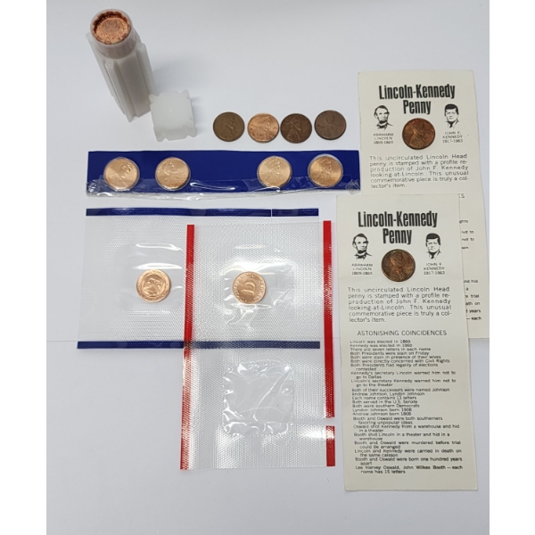 U.S. Cent Collection Pieces Including Tube, Lincoln-Kennedy Pennies, Loose Cents - See Pics!