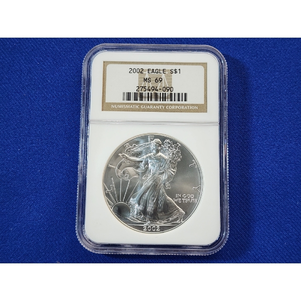 NGC MS 69 2002 Silver American Eagle - 1 Ounce .999 Fine Silver 