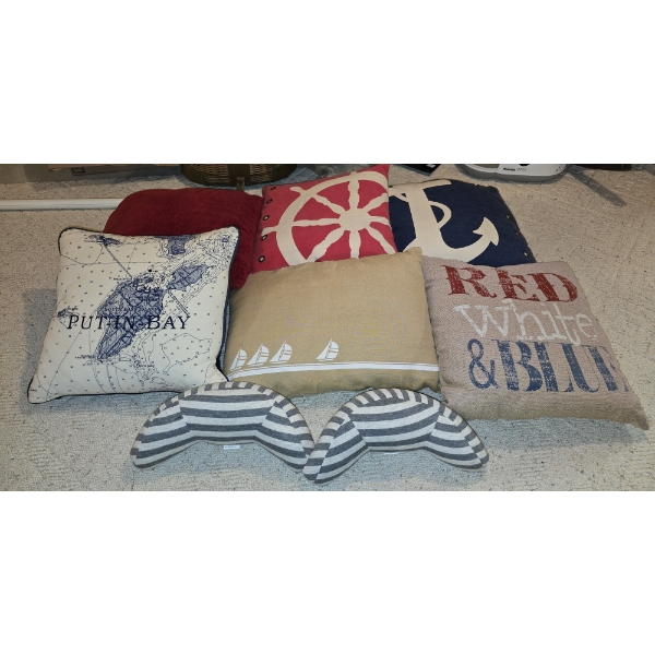 6 Sailing Themed Pillows and 2 Neck Pillows for Beach Chairs
