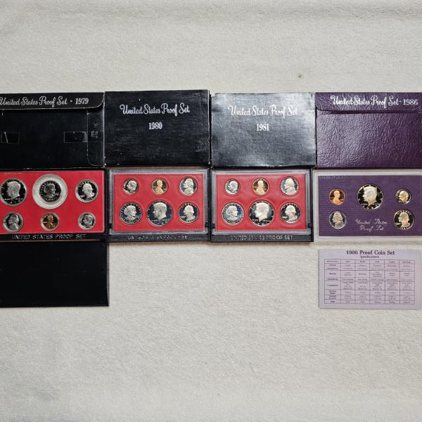Official United States Mint Clad Proof Sets from the Years 1979, 1980, 1981, and 1986