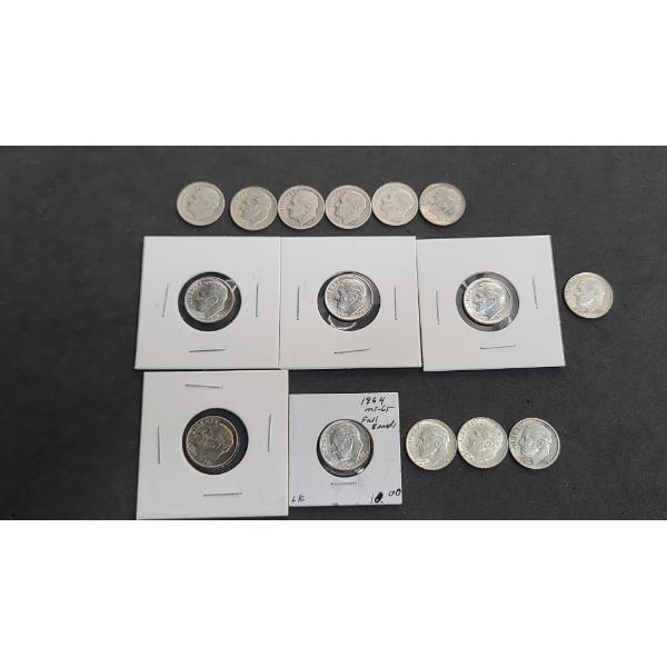Assorted Years (Some Pre '64 Uncirculated) 90% Silver Roosevelt Dimes - Face Value: $1.50