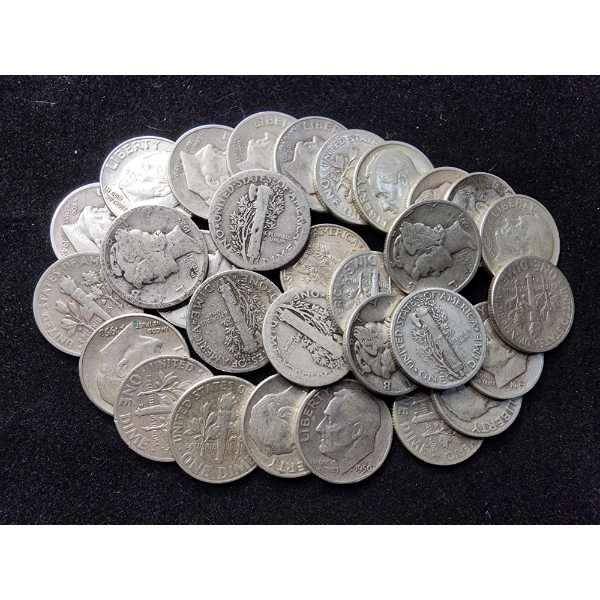 $3 Face Value in Assorted 90% Silver Dimes - Mercury & Roosevelt Dimes