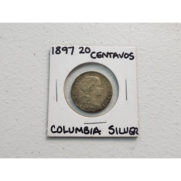 1897 Columbia 20 Centavos Silver Coin ASW: 0.1071oz