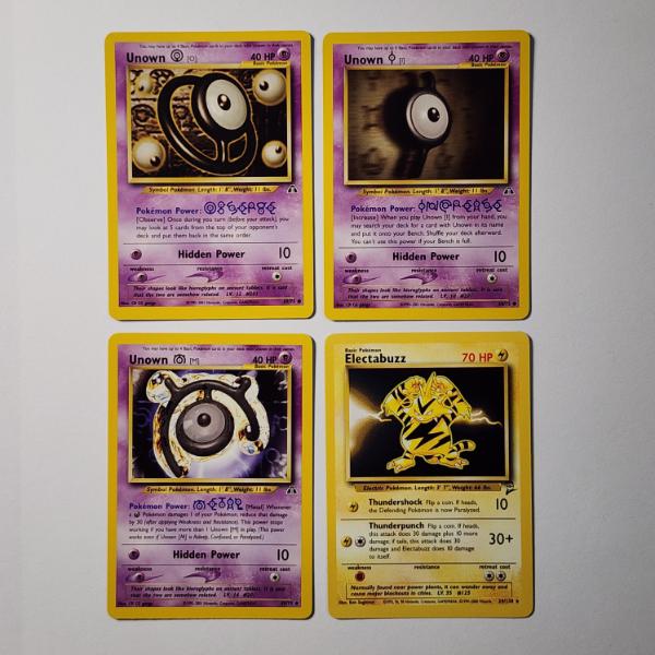 Four Vintage Pokemon Trading Cards Including Rare & Unown Cards ~ All Near Mint
