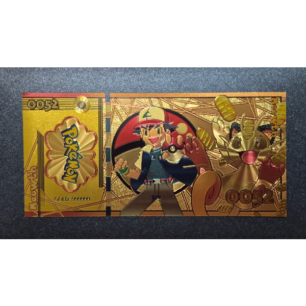 .999 GOLD FOIL JAPANESE ANIME' "MEOWTH" POKEMON NOTE - IN PROTECTIVE SLEEVE