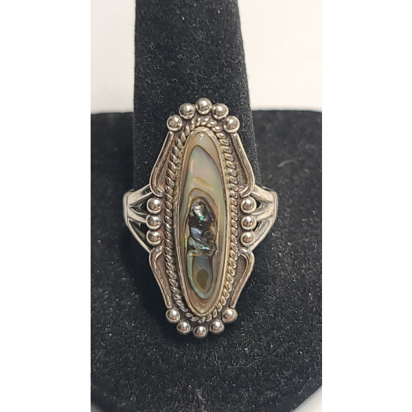 Vintage Sterling Silver Southwestern Style Abalone Shell Cabochon Ring - Size 9 - Weight: 7.6g
