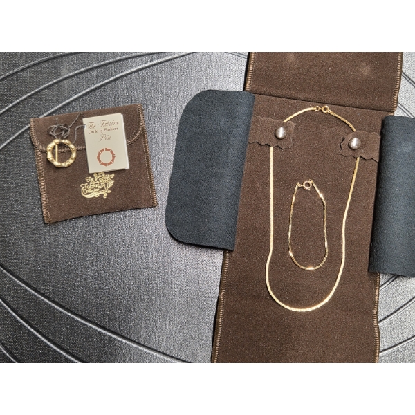 Brand New! The Fabian Collection Gold Tone Pin, Necklace & Bracelet Collection With Matching Flannel