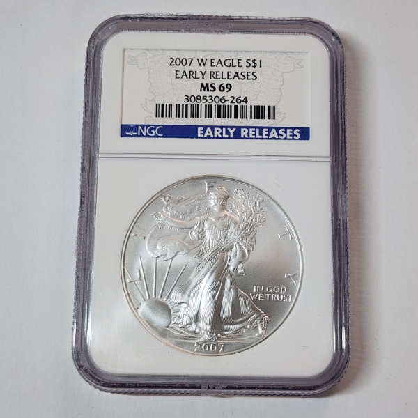 2007-W American Silver Eagle $1 Early Releases - 1 oz .999 Fine Silver - Graded by NGC MS 69