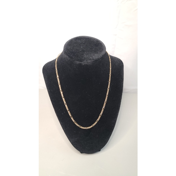 14K Yellow Gold 18" Figaro Diamond Cut Chain Necklace - Weight: 7.7g
