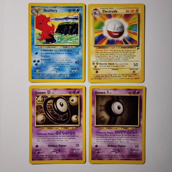 Four Vintage Pokemon Trading Cards Including Rare & Unown Cards ~ All Near Mint