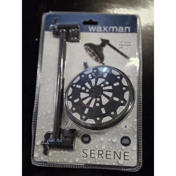 New! Waxman Serene Black 10'' Adjustable Arm 3 Spray Settings Shower Head 