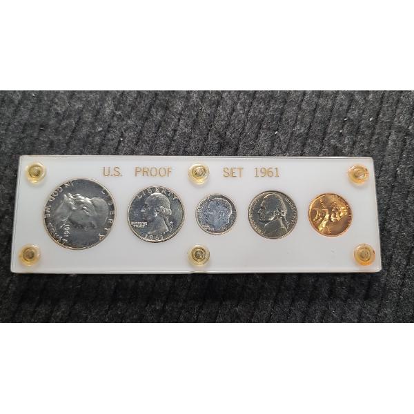 1961 U.S Proof Set In Acrylic Display Face Value .85 Cents Is 90% Silver