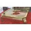 Image 1 : Asian Style Heavy Brass & Glass Center Coffee Table 52" x 42" In Perfect Cond - Brass Basket Incld'd