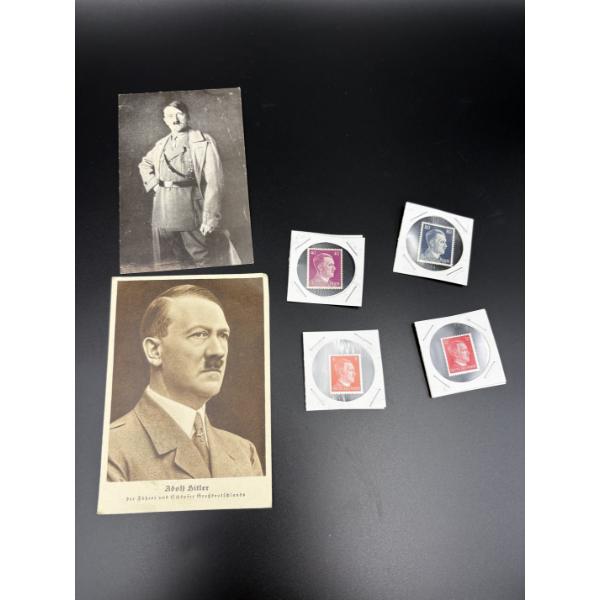 Hitler Post Card - Photo & Stamps - "Adolf Hitler" The Fuhrer and creator of Greater Germany 