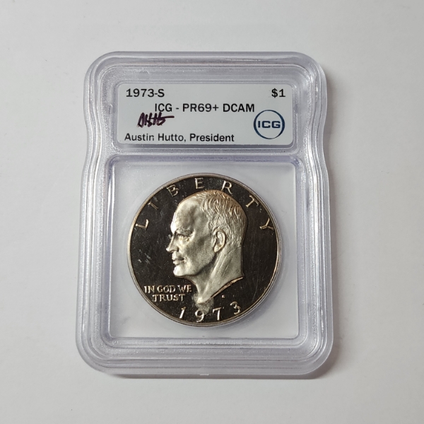 1973-S Eisenhower Dollar - ICG PR69+ DCAM, Signed by Austin Hutto
