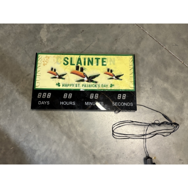 Guiness St. Patrick's Day Sign with countdown - Does Work! - 12.5x22" - ****SHIPPING NOT AVAILABLE- 
