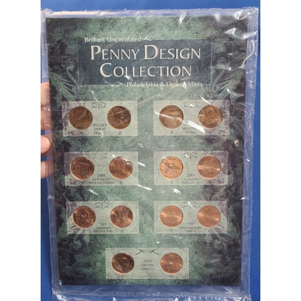 Sealed Brilliant Uncirculated Penny Design Collection Philadelphia & Denver Mints Display - FV: 0.14