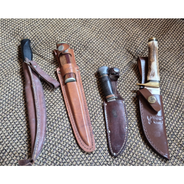PICKUP IN CANTON - 4 Pcs Vintage Knives In Sheath's: Inclds PAL, Sharp, Normark - See Pics