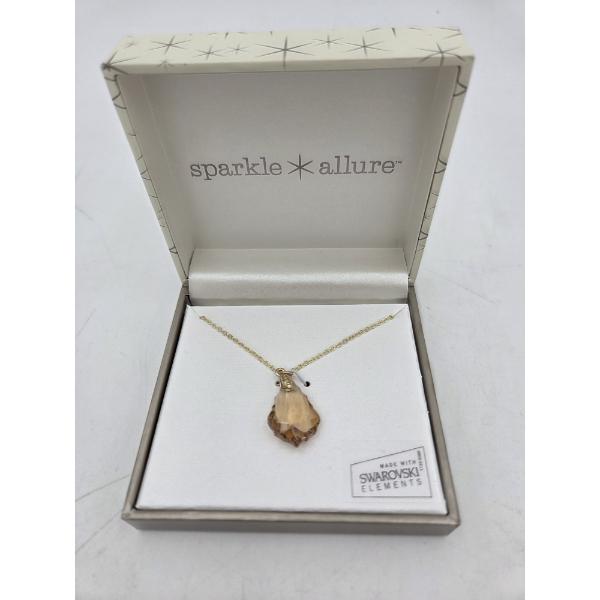 Brand New 18'' Gold Tone Chain With Gorgeous Amber Colored Swarovski Pendant In Gift Box