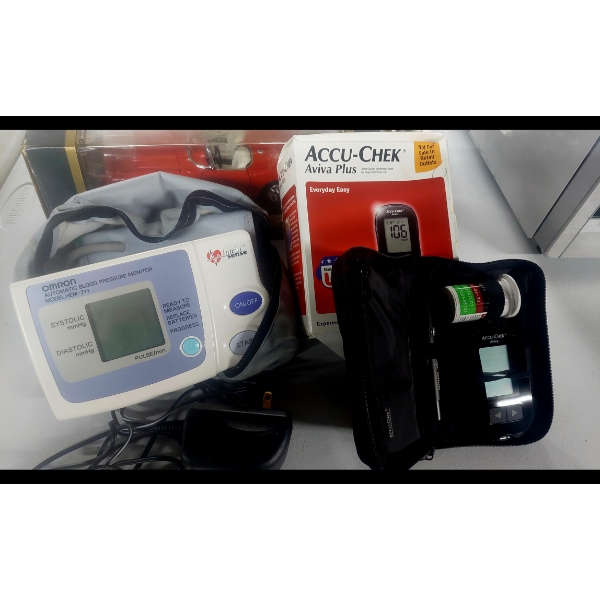 Omron Blood Pressure Monitor w Cuff & Accucare Aviva Plus Glucose Monitor