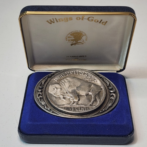 "Wings of Gold" Unique Buffalo Nickel Design Belt Buckle + 1937 Buffalo Nickel