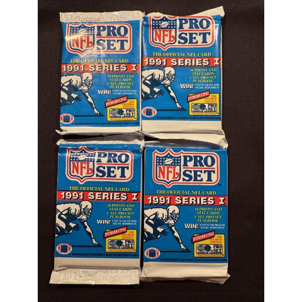 4 - Unopened 1991 Pro Set Wax Packs of Football Cards - 14 Cards Per Pack