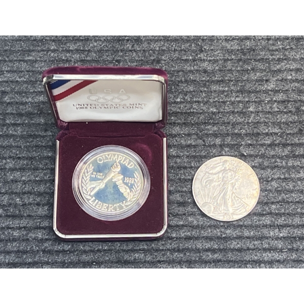 2002 American Silver Eagle and 1988 US Olympic Dollar