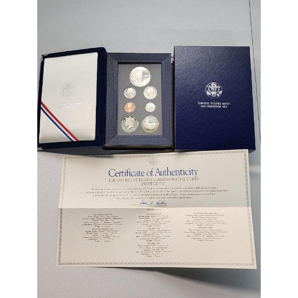 1993 Bill of Rights Commemorative Coins Prestige Set: 90% Silver Dollar & 90% Silver Half Dollar