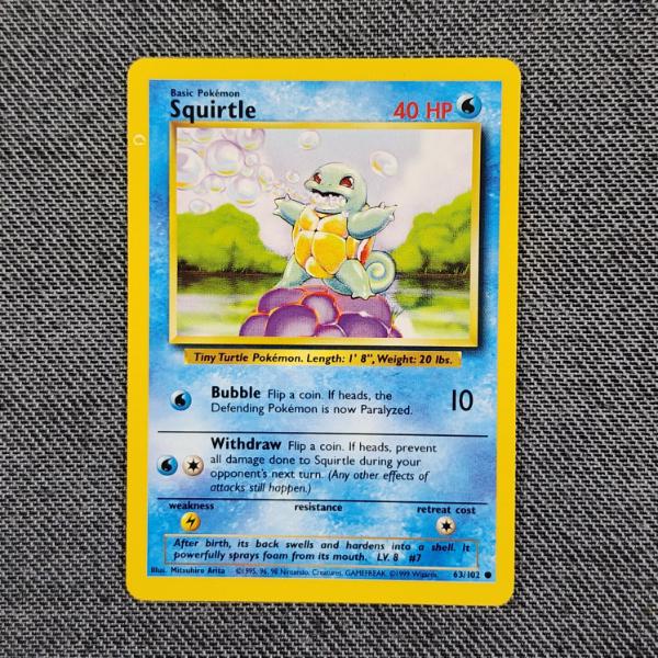 Squirtle 63/102 Vintage Base Set Pokemon Trading Card in Near Mint Condition!