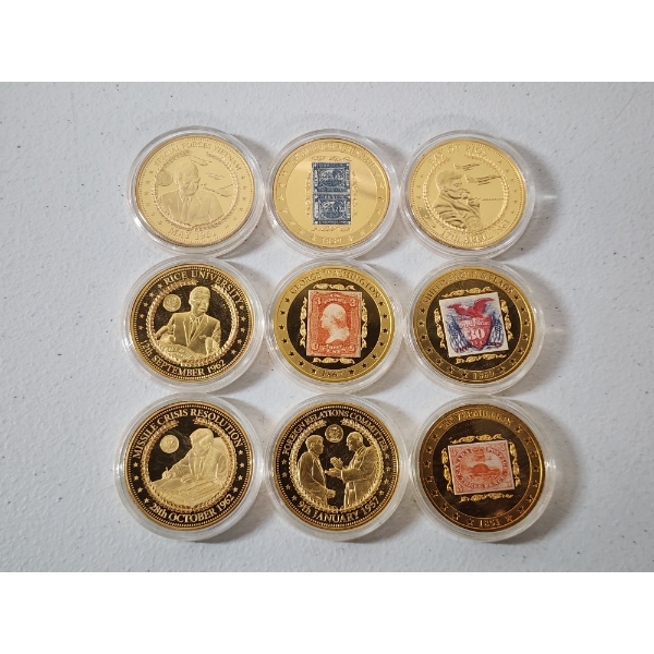 9 Assorted U.S. Gold-Tone Commemorative Coins 