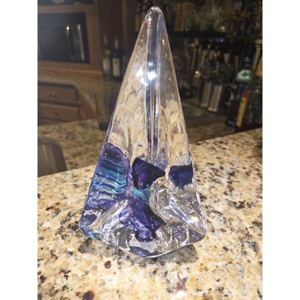 Murano Glass Pyramid With Cobalt Blue & Turquoise Coloring Swirled Throughout
