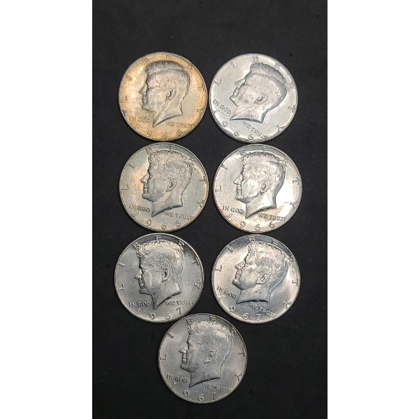 (7) Assorted Years 40% Silver Kennedy Half Dollars - Face Value: $3.50