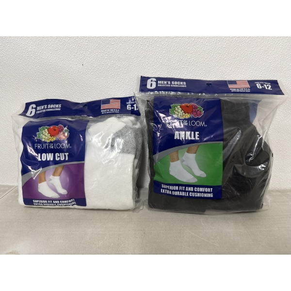 2 - Six Packs Of Fruitof The Loom Ankle Socks - New In Package - Never Opened - Brand New