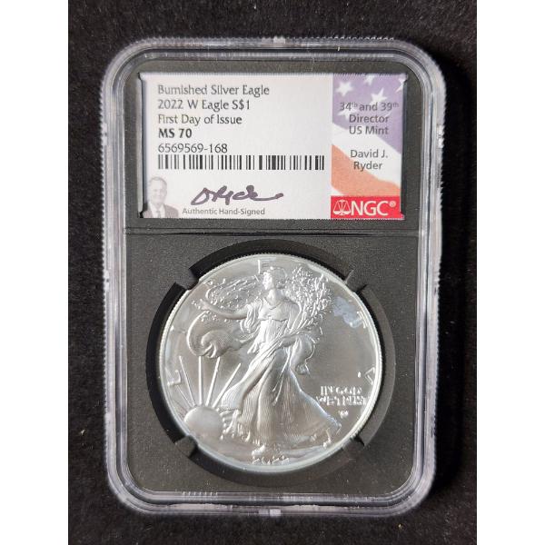 NGC MS70 2022-W Burnished Silver Eagle 1 Oz Round Signed By David Ryder