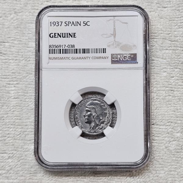 1937 Spain 5C Genuine NGC Encapsulated Coin