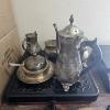 Image 4 : 6-Piece Chased Floral Pattern Vintage Silver-Plated Tea Set with Velvet Storage Box (7.0 lbs)