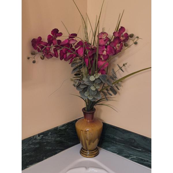 23" Overall Potted Red Floral Artificial Plant As Shown - Set In Pottery Vase