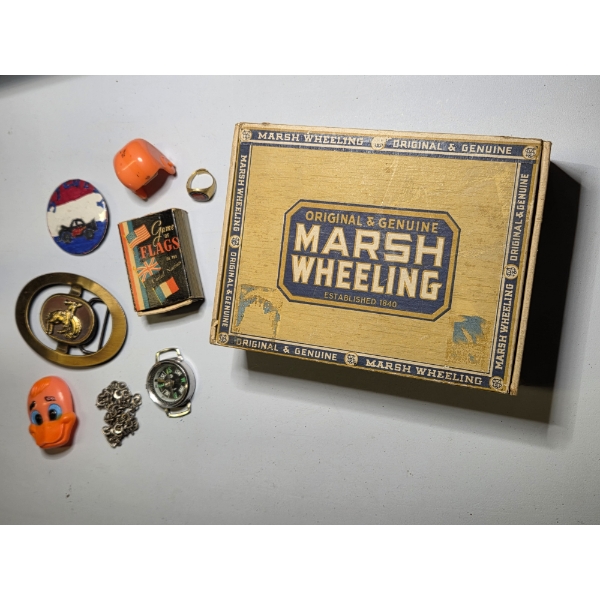 Vintage Cigar Box With Trinket Collection
