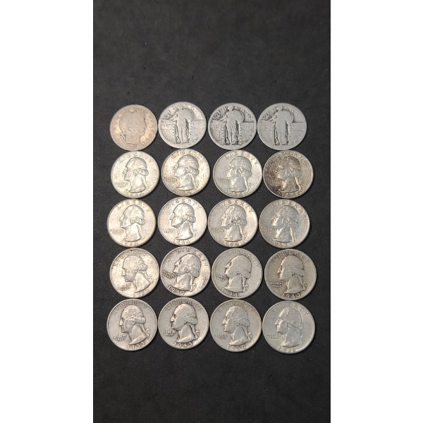Assorted Years/Mints 90% Silver Barber, Standing Liberty & Washington Quarters - Face Value: $5.00